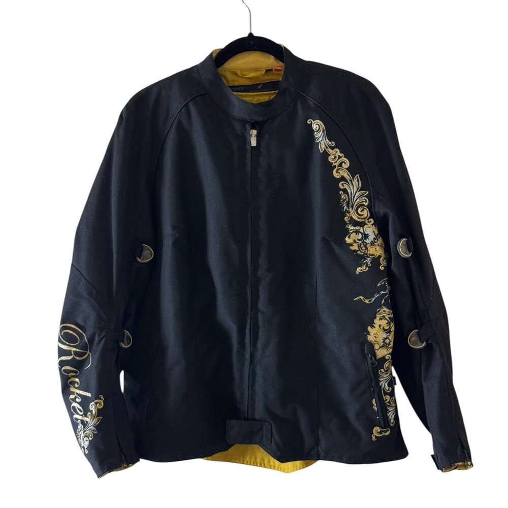 Joe Rocket Women’s Black & Gold Embroidered Motorcycle Jacket Size L Diva